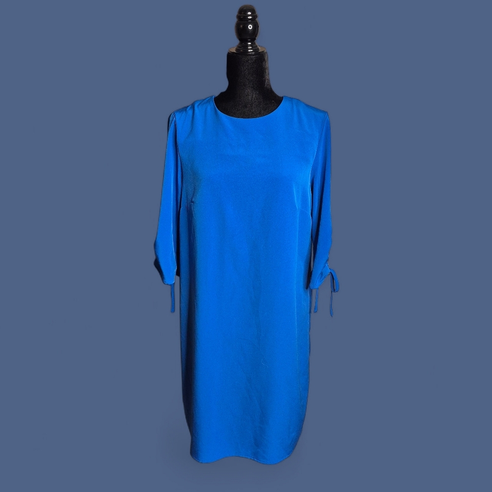 H&M Women's Vibrant Blue Shift Dress with 3/4 Tie Sleeves. Size 10